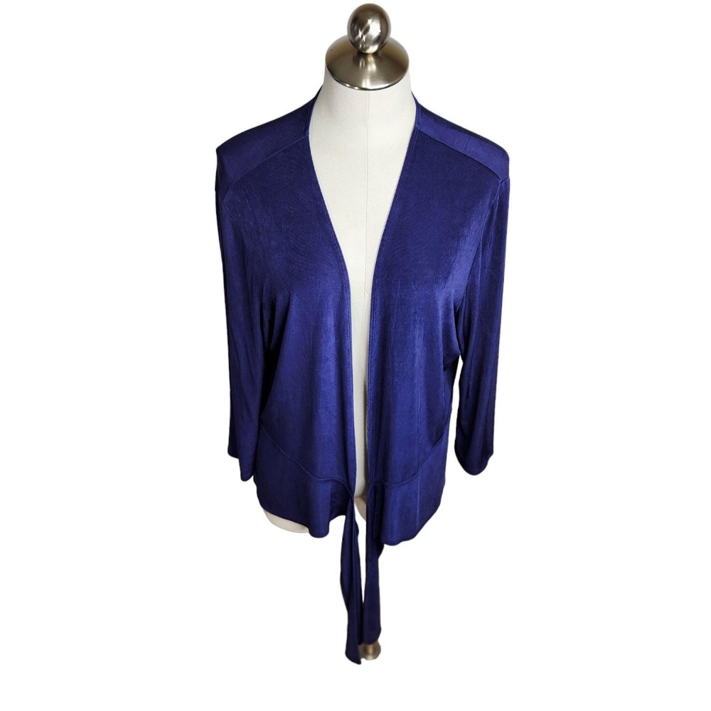 Chico's Travelers Slinky Tie Front Cardigan Size 3 XL Navy Blue‎